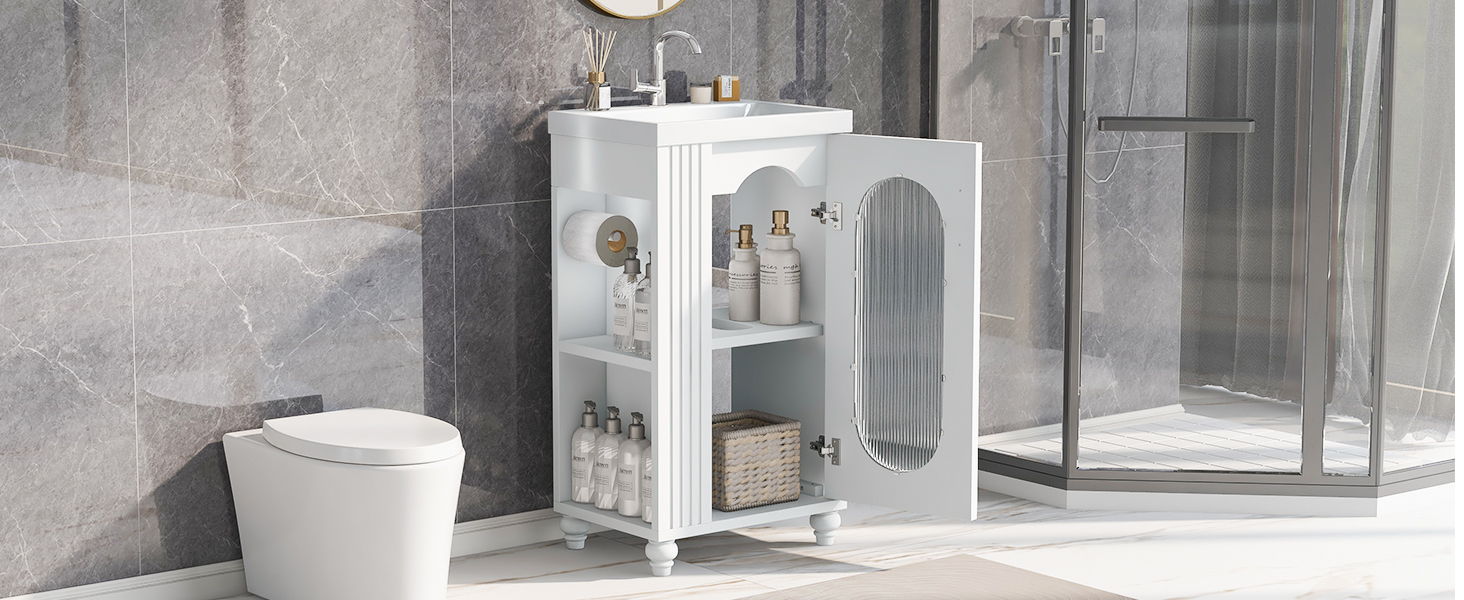 20" Bathroom Vanity With Sink, Bathroom Vanity Cabinet With Two - Tier Shelf, Adjustable Shelf, Solid Wood And MDF, White