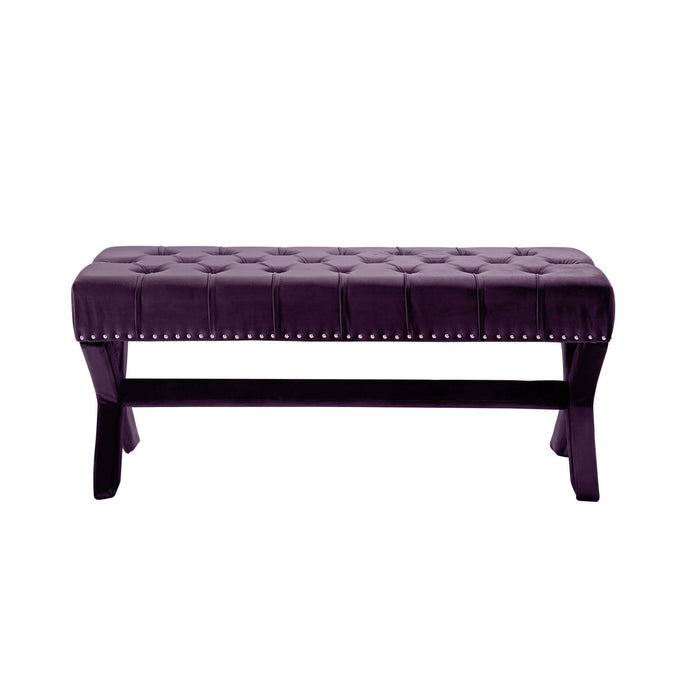 Upholstered Velvet Bench - Plum / Purple