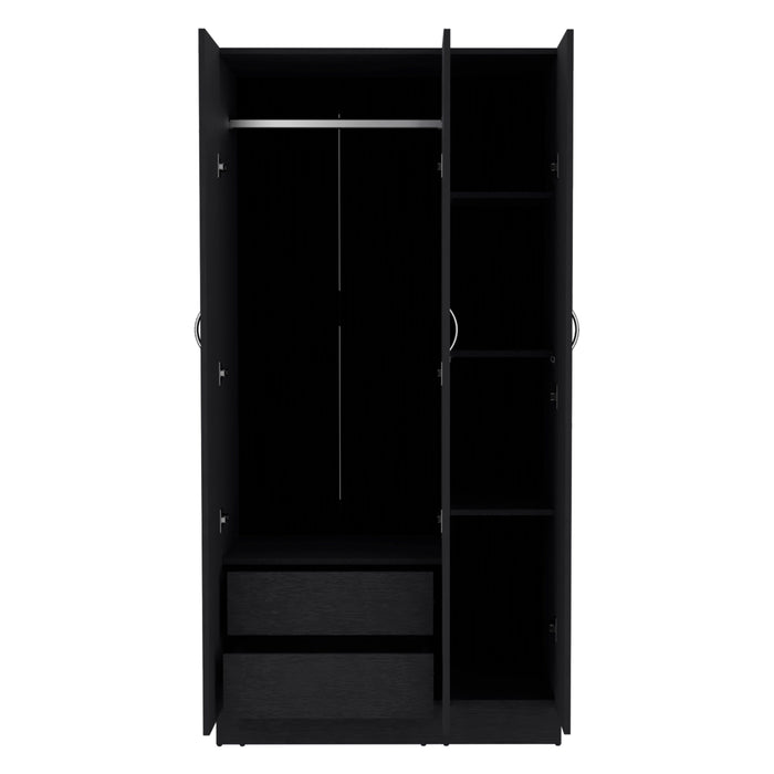 Wardrobe Armoire With 3 Doors And 2 Inner Drawers, 3 Doors - Black