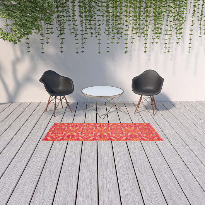 8' Runner Moroccan Indoor / Outdoor Area Rug - Pink / Orange