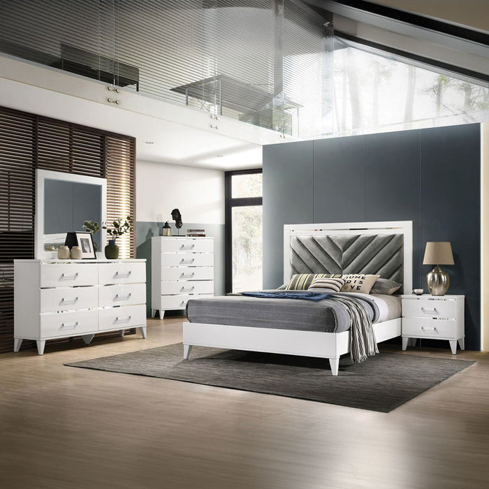 Chelsie - Queen Bed - Gray Fabric & White ACME