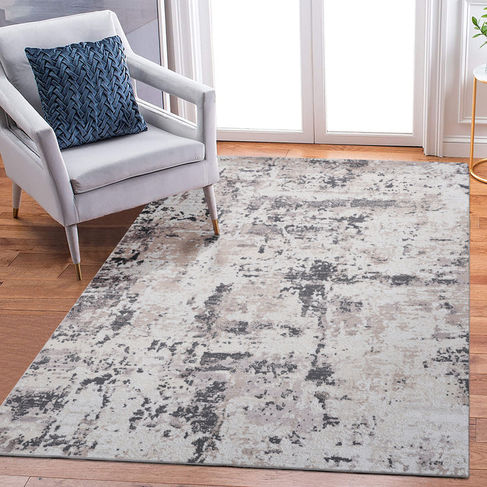 5' x 7' Abstract Non-Shedding Living Room Bedroom Dining Home Office Stylish And Stain Resistant Area Rug - Cream / Brown