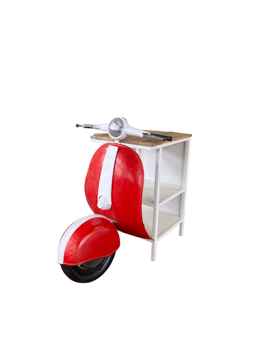 Novelty Scooter Open Cabinet With Two Shelves - Red And Off-White