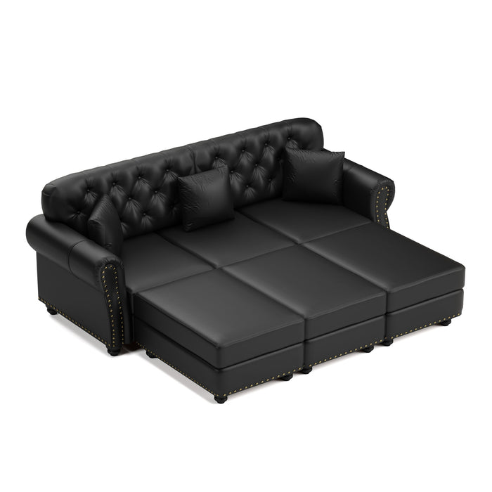Upholstered Sofa With Nailhead Trim, Rolled Armrests With Ottoman Home Essentials