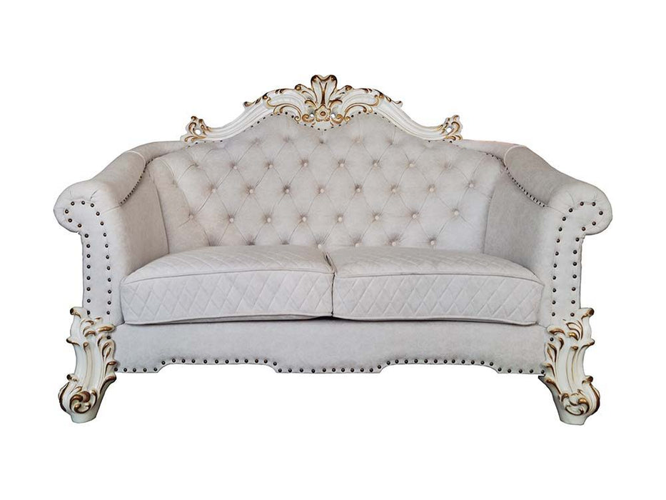 Vendome II - Loveseat With 4 Pillows - Two Tone Ivory Fabric & Antique Pearl ACME