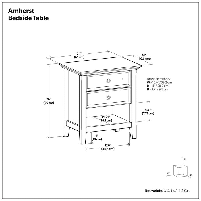 Amherst - Bedside Table, Handcrafted Simpli-Home