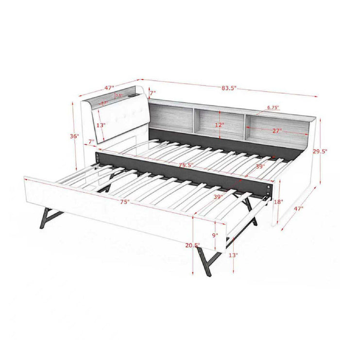 Upholstered Daybed With Storage Headboard, Wireless Charging, LED Lights Home Essentials