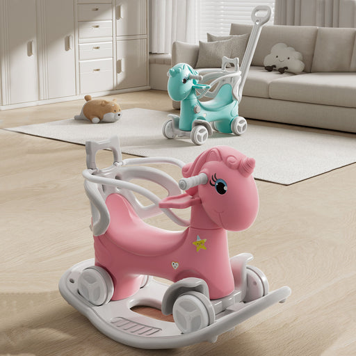 Unicorn Rocking Horse For Toddlers, Ride On Toy With Push Handle And Balance Board - Pink Home Essentials