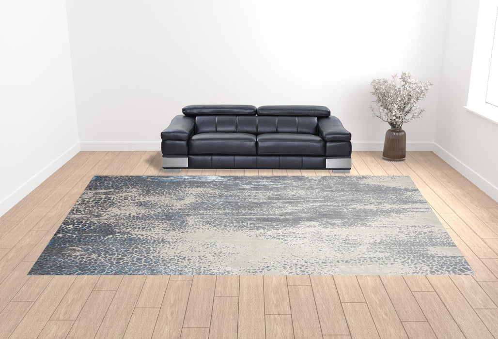 Abstract Area Rug - Gray Blue And Ivory - 12' X 18'