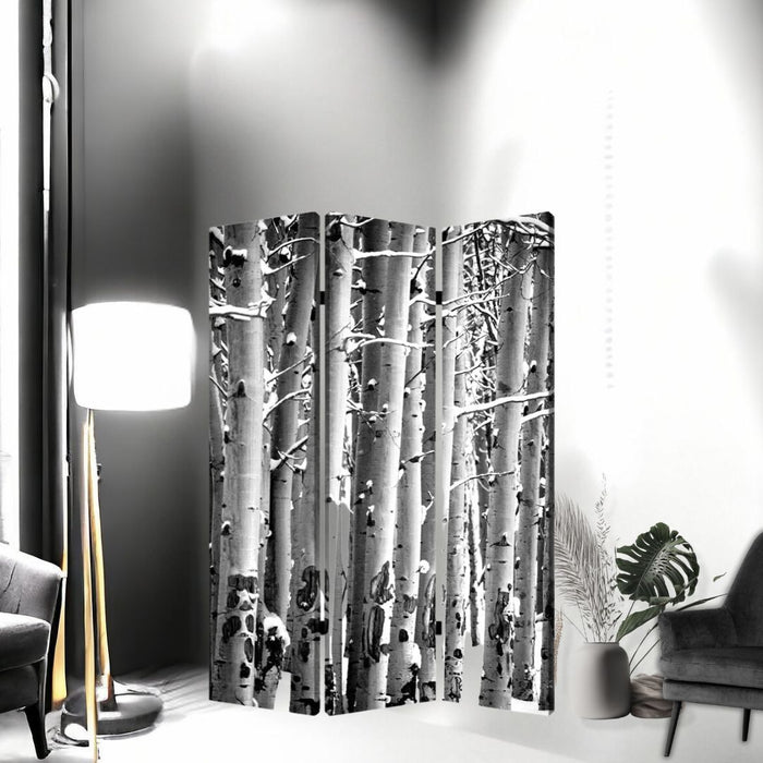 Wood Canvas Birch Screen - Gray And White