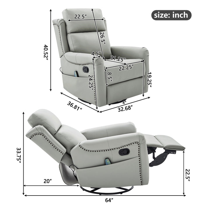 Manual Recliner Swivel Rocking Chair With 8 Point Massage And Heating Noble House