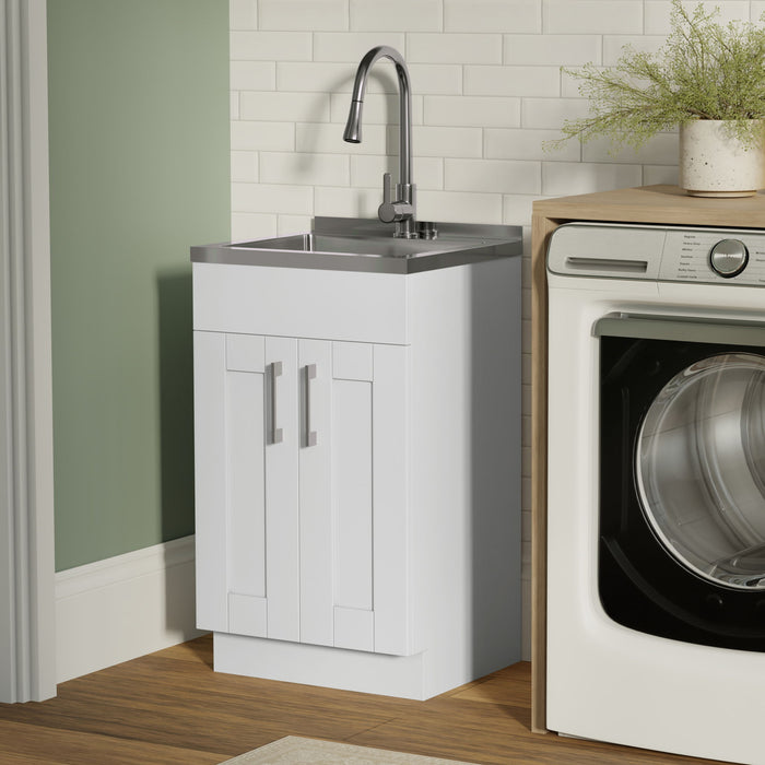 Modern Shaker All-In-One Laundry Utility Sink And Cabinet With Pull-Out Faucet Simpli-Home