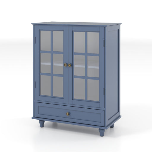 Minimalist Buffet Cabinet With Double Glass Doors And Drawer Home Essentials