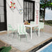 4 Piece Set Of Striped Color Blocking Single Chairs With Long Table - Cream White / Haze Green / White Home Essentials