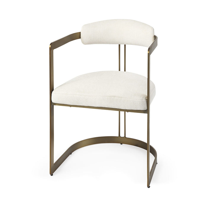 Curvy Upholstered Dining Armchair - Gold And White