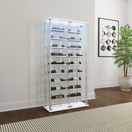 Wine Storage LED Curio Cabinet - Chrome Furniture Max