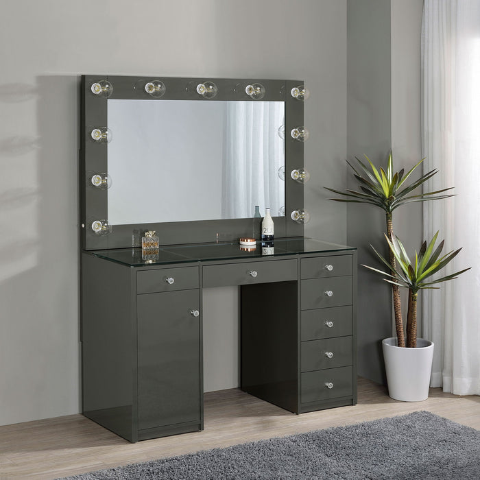 Fern - 7 Drawer Vanity Set With Mirror And Globe Lights Furniture Max