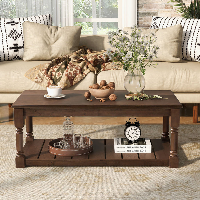 Coffee Table With Slatted Lower Shelf For Living Room Hearth and Haven