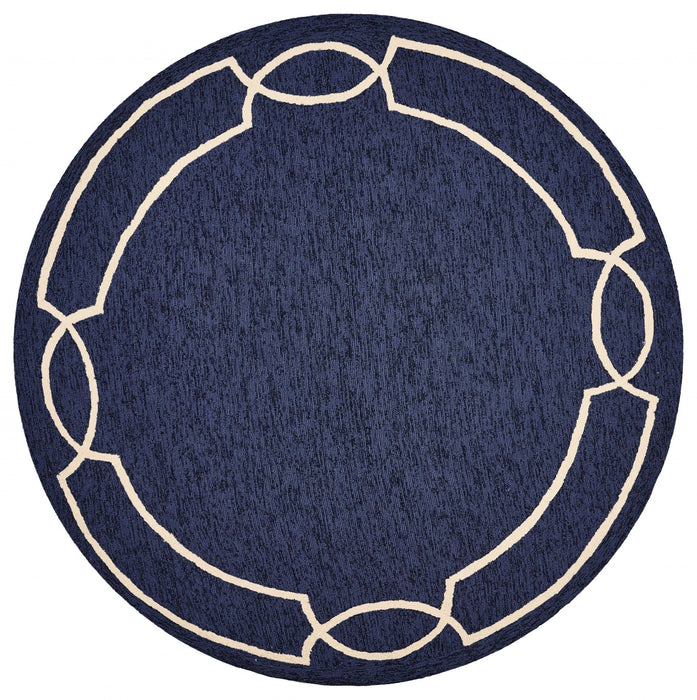 7' Hand Hooked UV Treated Bordered Round Indoor / Outdoor Area Rug - Ocean Blue