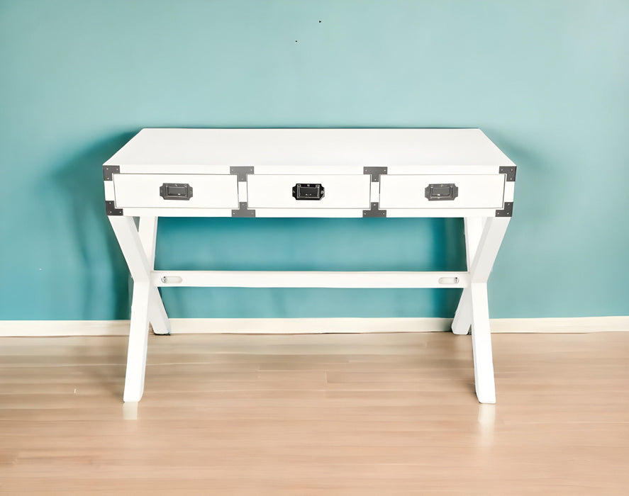 Solid Wood Writing Desk With Three Drawers - White