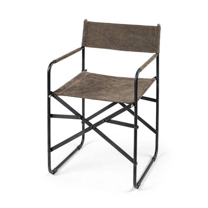 Leather With Black Iron Frame Dining Chair - Brown