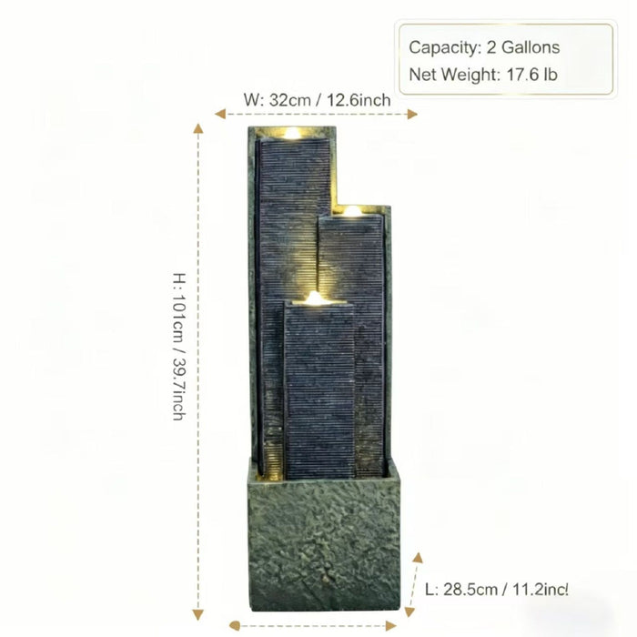 3 Tier Waterfall Fountain With LED Lights - Gray Daily Nest