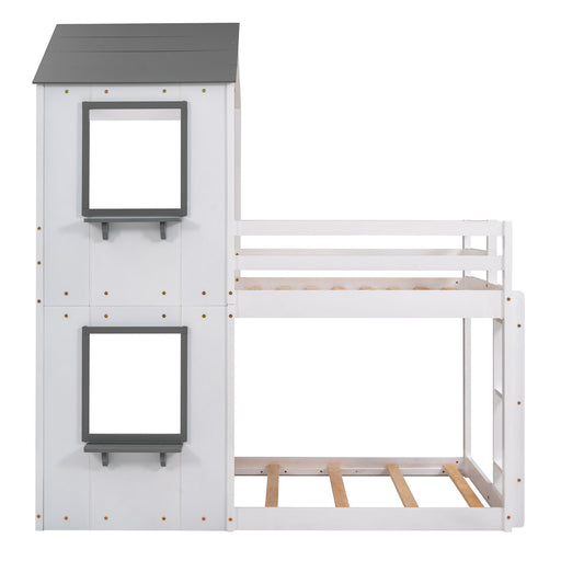 Bunk Bed Wood Bed & Roof, Window, Guardrail, Ladder DreamHaus