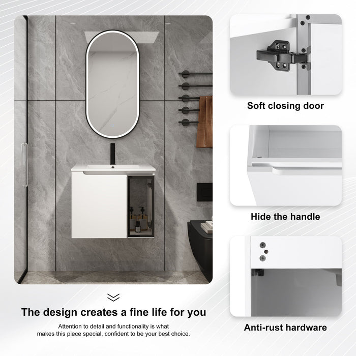 Wall Mounted Bathroom Vanity With Sink, 2 Soft Close Doors, Cabinet & Half Door Home Essentials