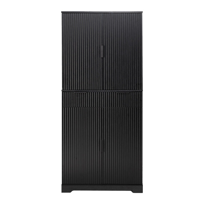 Fluted Kitchen Pantry Cabinet With 3 Keyboard Drawers & 6 Adjustable Door Shelves Home Essentials