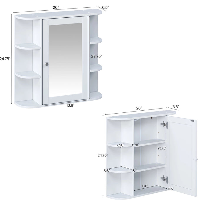 Bathroom Wall Storage Cabinet With Mirror And Adjustable Shelf, 6 Open Shelves Noble House