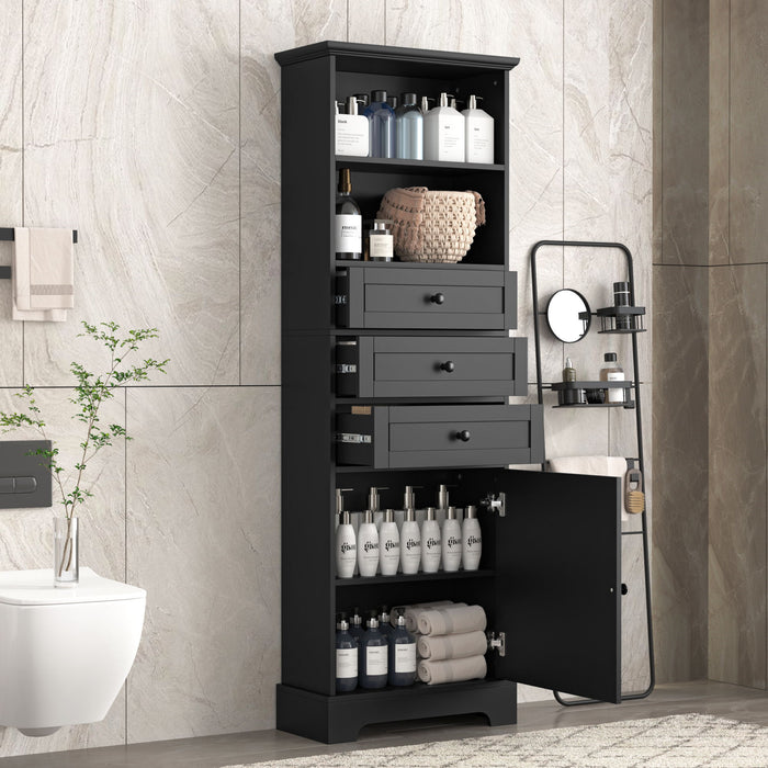 Tall Storage Cabinet With 3 Drawers And Adjustable Shelves For Bathroom Hearth and Haven