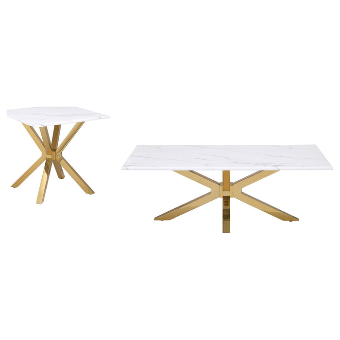 Maciel - 2 Piece Marble Coffee And End Table Set With Base Marble - White Marble Furniture Max