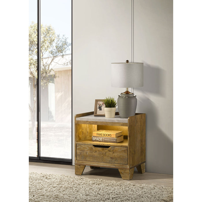 Packard - 1 Drawer Nightstand With LED Lighting And USB Charging - Oak Furniture Max