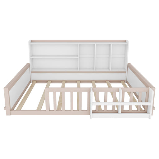 Platform Bed Frame With Guardrail, Storage Shelves & Bookshelf Home Essentials