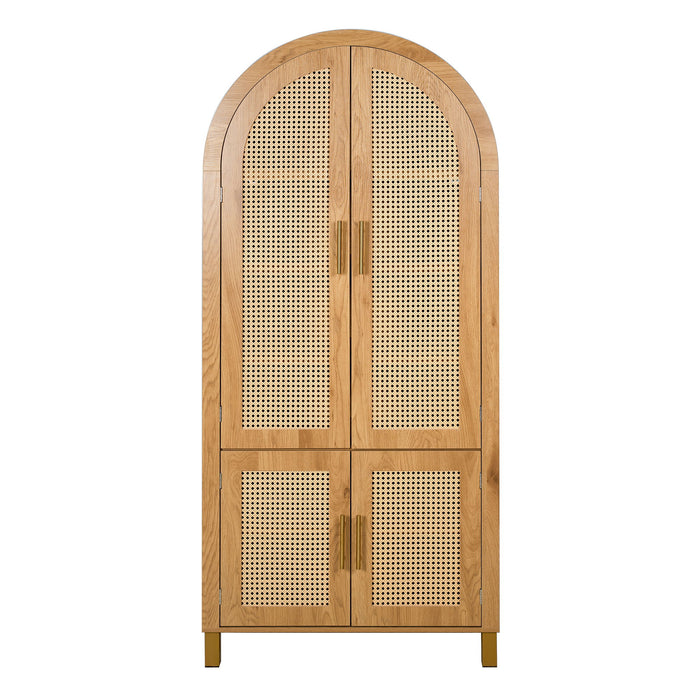 Tall Arched Cabinet With Rattan Doors & Adjustable Shelves Home Essentials
