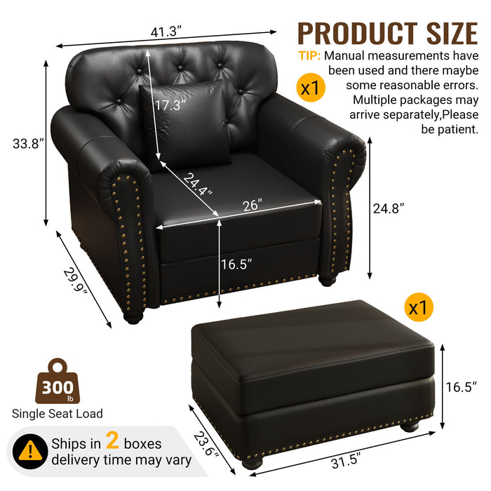 Upholstered Sofa With Nailhead Trim, Rolled Armrests With Ottoman Home Essentials