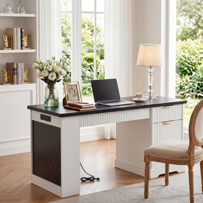 Modern Fluted Office Desk With Storage Cabinet Home Essentials