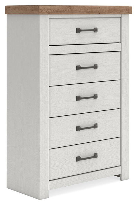 Savonport - Five Drawer Chest - White / Brown Benchcraft®