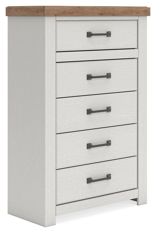 Savonport - Five Drawer Chest - White / Brown Benchcraft®