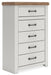 Savonport - Five Drawer Chest - White / Brown Benchcraft®