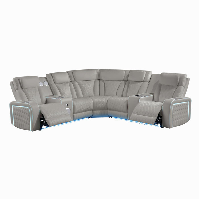 Electra - Power Recliner Sectional Sofa With Power Headrests, Console Loveseats, Wedge, LED Light Strip, Speakers Matrix Furniture Group