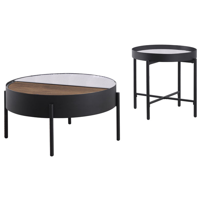 Rafael - 2 Piece Coffee Table Set With Sliding Storage - Tan / Black Furniture Max