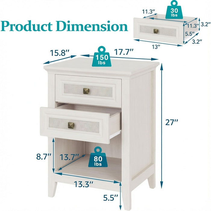 Nightstands With 2 Drawers, Bedside Tables For Small Spaces (Set of 2) - White Home Essentials
