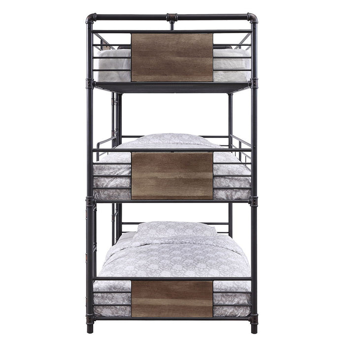Brantley - Triple Twin Bunk Bed - Sandy Black & Dark Bronze Hand-Brushed