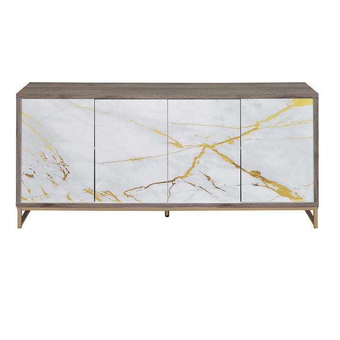 Paavan - Console Cabinet - White Marble Print & Oak Champagne