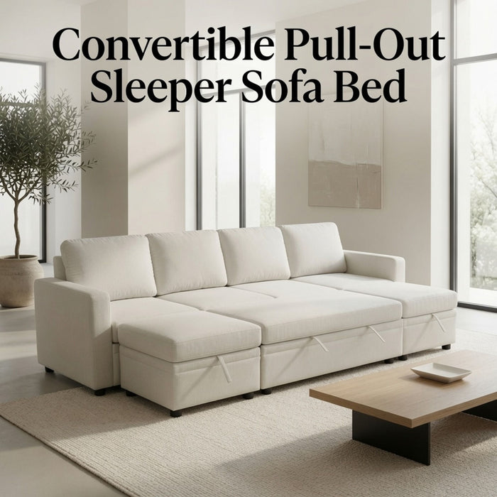 Extra Wide U - Shape Convertible Sleeper Sofa Bed With Dual Storage Ottoman Home Essentials
