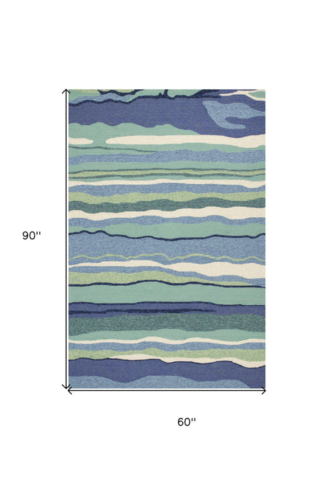 5' X 7' Abstract Design UV Treated Indoor / Outdoor Area Rug - Ocean