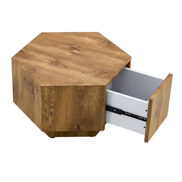 Hexagonal Coffee Table With Drawers - Wood