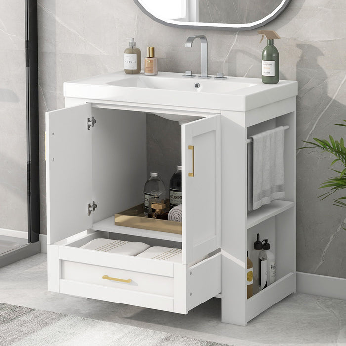 30'' Bathroom Vanity With Seperate Basin Sink, Modern Bathroom Storage Cabinet With Double - Sided Storage Shelf, Freestanding Bathroom Vanity Cabinet With Single Sink