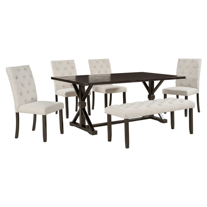 6 Piece Dining Table Set With Rectangular Wood Table, 4 Upholstered Chairs, Bench Hearth and Haven